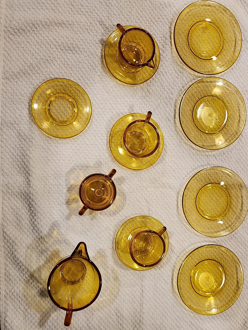 Amber Glass Tea Set - Elegant Amber Cups and Saucers